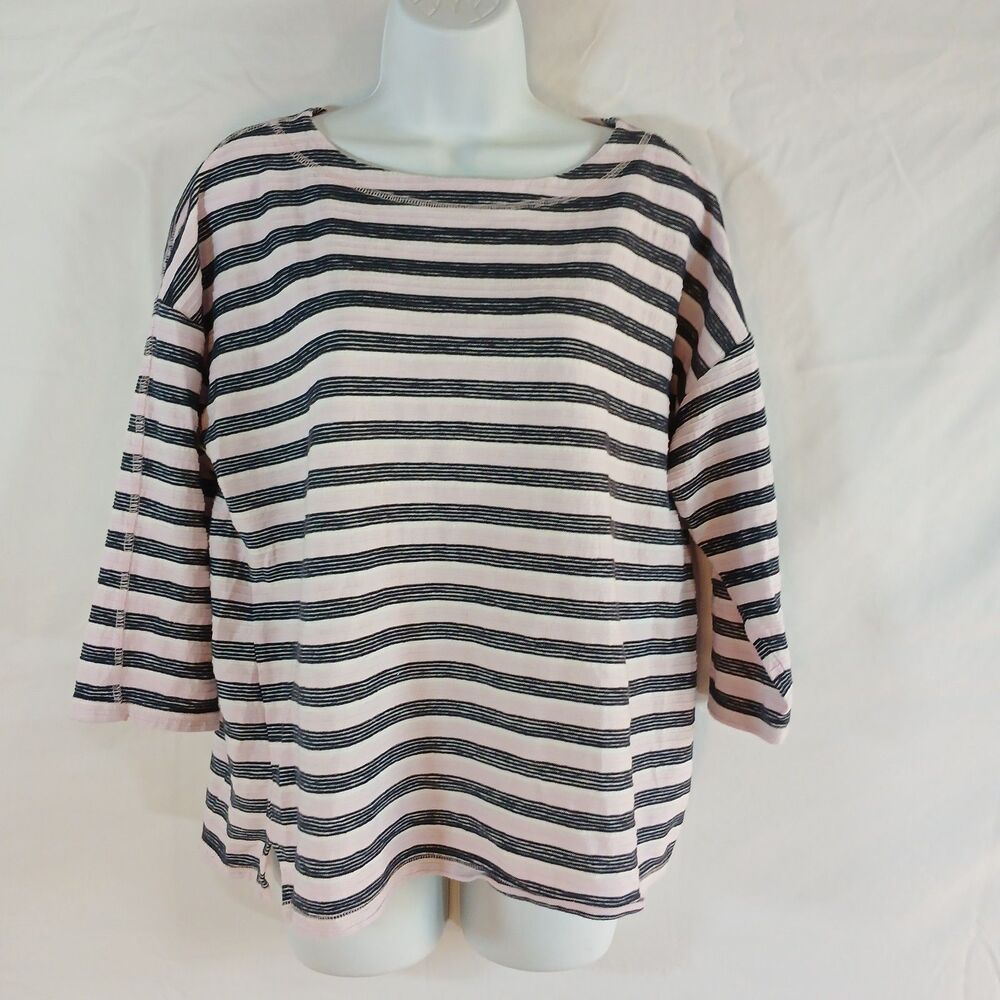 T By Talbots Top Pink Black Stipes texture sz XL‎ casual minimal retro cottage